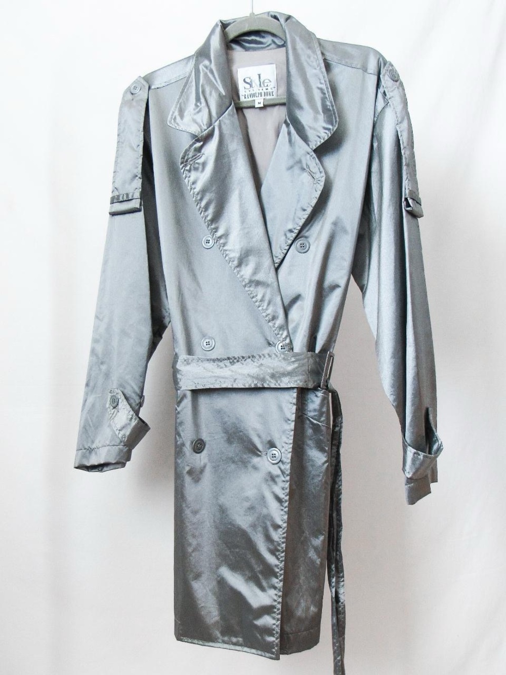 VINTAGE ✨Silver Satin Trench Short Coat Lightweight - Silver